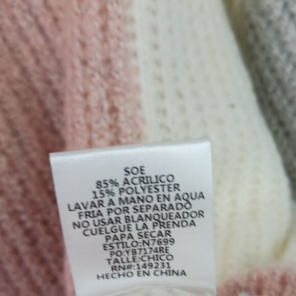 Kori SZ S Oversized Colorblock Striped V-Neck Sweater NWT Pink Gray Cream Tan - Picture 7 of 8